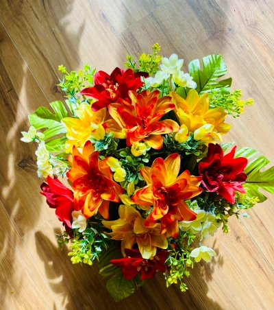 Faux flower arrangement