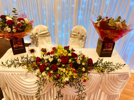 Fresh flower arrangement for wedding venue